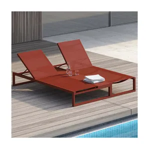 Modern patio aluminium luxury chaise double lounge furniture beach poolside sunbed chair high end outdoor garden sun lounge