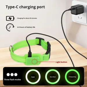 Huisdier Siliconen Lichtgevende Minimalistische Verstelbare LED-riemketting USB-oplaadbare wandelhalsband Effen kleur Feestdagen Alle seizoenen - Product Image 3