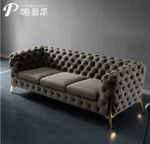 Cao Cấp Hiện Đại Tufted Sofa Đồ Nội Thất Tùy Chỉnh Chân Vàng Vải Sang Trọng Biệt Thự 123 Chesterfield Sofa Set - Product Image 2