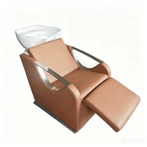 Fauteuil de lavage moderne pour salon avec bac en céramique, structure en acier inoxydable, repose-pieds réglable, station de lavage professionnelle - Product Image 3