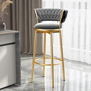 Silla de Comedor Alta Moderna de Lujo con Patas de Metal Doradas, Taburetes de Barra de Altura Media con Diseño Tejido, Taburetes de Cocina con Tapicería de Terciopelo - Product Image 1
