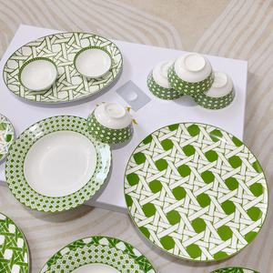 Juego de Vajilla de Porcelana y Plato de Frutas de Hueso de China de Lujo Europeo, Verde, 41 Piezas, Ideal para Regalo - Product Image 2