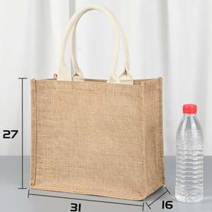 Sac fourre-tout réutilisable en jute 36*32*16cm avec poignées, taille moyenne, pour mariage, fiançailles, bricolage, shopping, fête prénuptiale - Product Image 6
