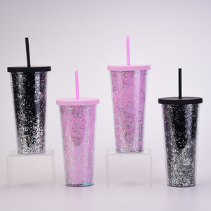 Nouvelle tasse à double paroi de 24 oz pour hommes et femmes, avec <span class=keywords><strong>paillettes</strong></span> brillantes, tasse à eau créative avec paille, style européen - Product Image 3