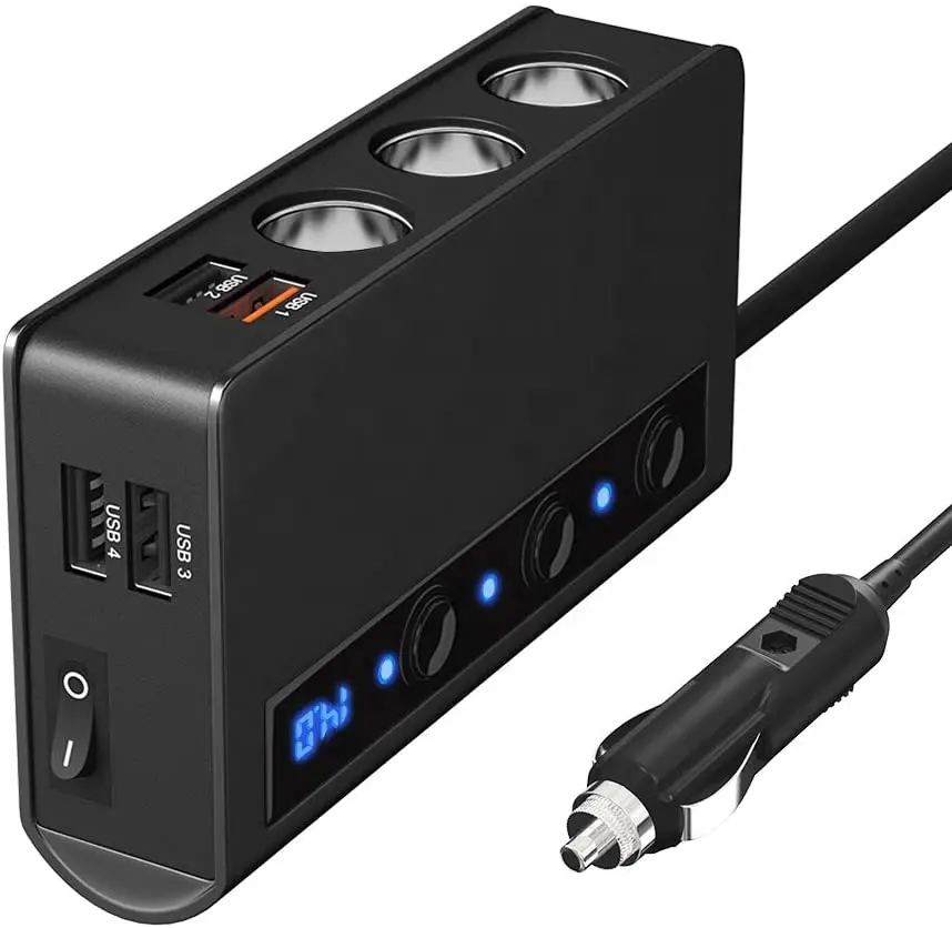 Fabrika fiyat USB araba şarjı adaptörü Splitter QC3.0 4 USB portu 3 soket araç çakmak fişi güç anahtarı ile stokta