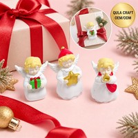 Dekorasi Malaikat Natal Mini Grosir, Figur Bersayap 3D Custom dengan Terompet Bintang untuk Aksesoris Pohon dan Karangan Bunga