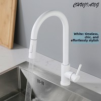 Robinet de cuisine monocommande en acier inoxydable blanc GEASAM avec commande tactile en céramique, eau froide et chaude, extractible, pour évier de lavabo