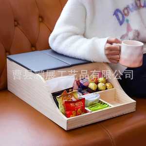 Wooden Remote <b>Control</b> Storage Box Flip Top Compartmentalized Solid Wood Sofa Organizer Rectangular <b>Standing</b> Type - Product Image 2