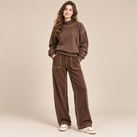 Sweat-shirt à col montant surdimensionné, pantalon en velours côtelé ample et droit, vêtements d'hiver pour femmes, ensemble 2 pièces