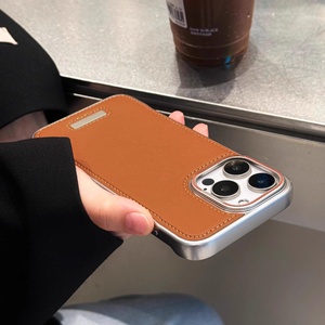 Funda Magnética de Cuero Marrón para Teléfono Apple <span class=keywords><strong>iPhone</strong></span> 13 <span class=keywords><strong>14</strong></span> 15 16 <span class=keywords><strong>Pro</strong></span> Max, Funda de Alta Gama sin Bisel con Carga Inalámbrica - Product Image 6