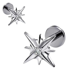 G23 Titanium Starburst Labret Stud | Hypoallergenic CZ Body <b>Piercing</b> Jewelry - Product Image 5