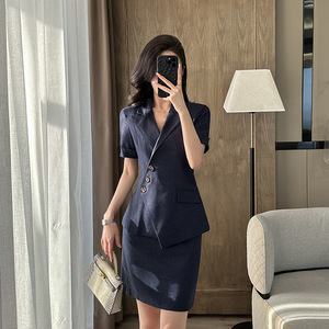 Women's Short Sleeve Blazer Suit Set Polyester Worsted Breathable Professional Workwear Pants Suits Summer 2025 - Product Image 3