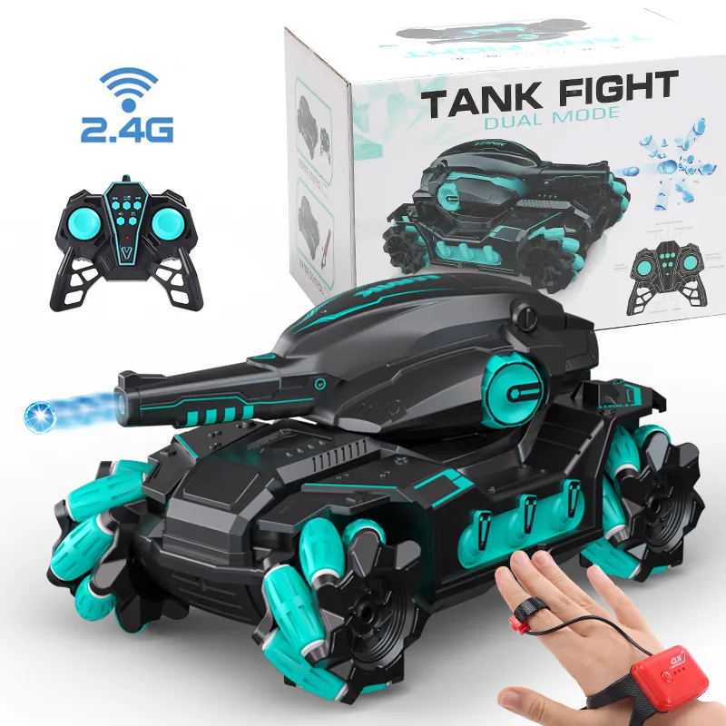 New RC Water Bomb Tank 2.4G 4WD Gravity Watch RC Vehicle With Light&Music 360 Rotate Stunt Car Battle Shoots Toys for Boys Kids
