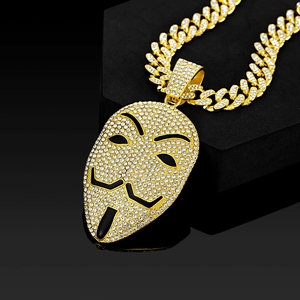 Collar <span class=keywords><strong>con</strong></span> colgante de rostro 3D <span class=keywords><strong>para</strong></span> hombre, <span class=keywords><strong>con</strong></span> circonitas, <span class=keywords><strong>cadena</strong></span> cubana estilo hip hop, chapado en oro/plata, diseño de máscara meme - Product Image 1