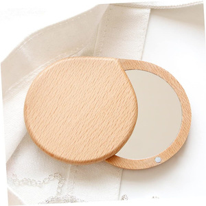 Runwood Double Sided Custom Logo Portable Solid Wood Hand Magnetic Makeup Mirror Rotating Mini Mirror for Personal Promotional