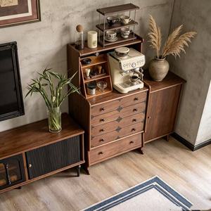 Cómoda Alta Multifuncional de Madera Maciza de Primera Calidad, con Compartimento Abierto, 6 Cajones, Gran Capacidad de Almacenamiento, Estilo Vintage Marrón, Aparador Retro para Cafetería - Product Image 5