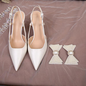 Décolleté con papillon da donna con Logo rimovibile <span class=keywords><strong>tacchi</strong></span> bassi-sottili da 5cm di altezza con retro aperto per matrimoni estivi - Product Image 6