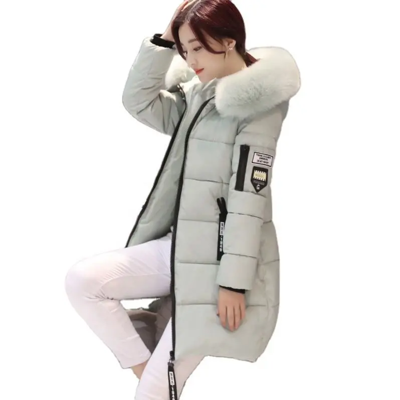 Blanc hiver fourrure veste femmes Long laine manteau femmes Parkas bulle femmes Parka capuche gris