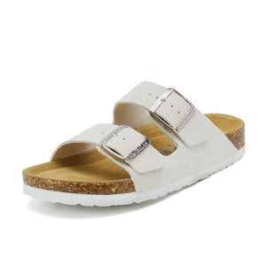 Sandales en cuir véritable confortables et élégantes à enfiler pour l'été, en cuir de vachette et liège, design unique et plat pour l'extérieur - Product Image 2