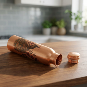 Premium Royal Peacock Printed Pure Copper Water <b>Bottle</b> Modern Meenakari Design Leak-Proof Eco-Friendly Home Office Sports <b>Flask</b> - Product Image 3
