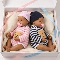 18 Zoll Jungen-Mädchen Zwillinge Realistische Dunkelhäutige Zwillings-Babypuppen Lebensechte Reborn Neugeborenen-Puppe Beruhigendes Komfort-Begleitset für Kinder