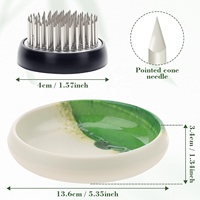 Kit Kenzan Bunga Ramah Lingkungan Berlapis Glaze Jepang, Pot Mangkuk Plastik Putih 5,35 Inci, Kenzan 1,57 Inci untuk Rangkaian Bunga di Rumah