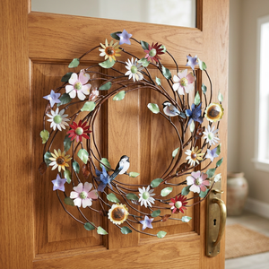 Corona Floral Metálica Hecha a Mano, Redonda, Rústica, Decorativa, con Flores, Sin Iluminación, Paquete Individual - Product Image 6
