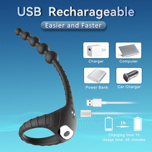 Anelli Penieni per Uomo in <span class=keywords><strong>Silicone</strong></span> con Masturbatore Anale Vibrante 10 Frequenze Telecomando Wireless e Anello di Bloccaggio con Sfere Articoli per Adulti - Product Image 4
