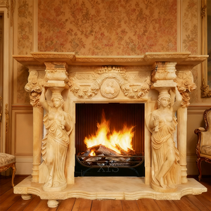 Chimenea <span class=keywords><strong>de</strong></span> <span class=keywords><strong>Diseño</strong></span> Moderno Hecha a Medida para Villa con Función <span class=keywords><strong>de</strong></span> Calefacción <span class=keywords><strong>de</strong></span> Mármol, Columna con Estatua <span class=keywords><strong>de</strong></span> Dama y Control Remoto para Uso en Interiores - Product Image 2