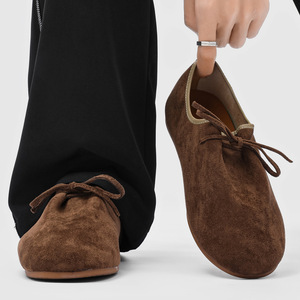 Novedad 2026: Mocasines Planos de Hombre Estilo Retro Marrón con Punta Redonda y Cordones, Ultra Suaves, Casuales, Cómodos, de Moda para Negocios - Product Image 1