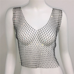 Sexy Diamonds Mesh Cropped Tank <strong>Top</strong> Women Summer Cover up Bikini See Through Rhinestone <strong>Net</strong> Party Club Crop <strong>Top</strong> - Product Image 3