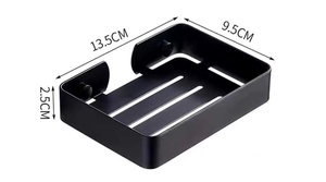 Porte-savon rectangulaire mural avec égouttoir intégré, design minimaliste en plastique noir pour salle de bain - Product Image 6