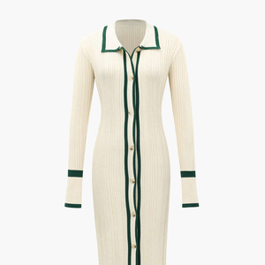 Gaun Rajut Panjang Wanita Elegan Seksi Model OEM CUSTOM untuk Musim Semi dan Gugur - Product Image 1