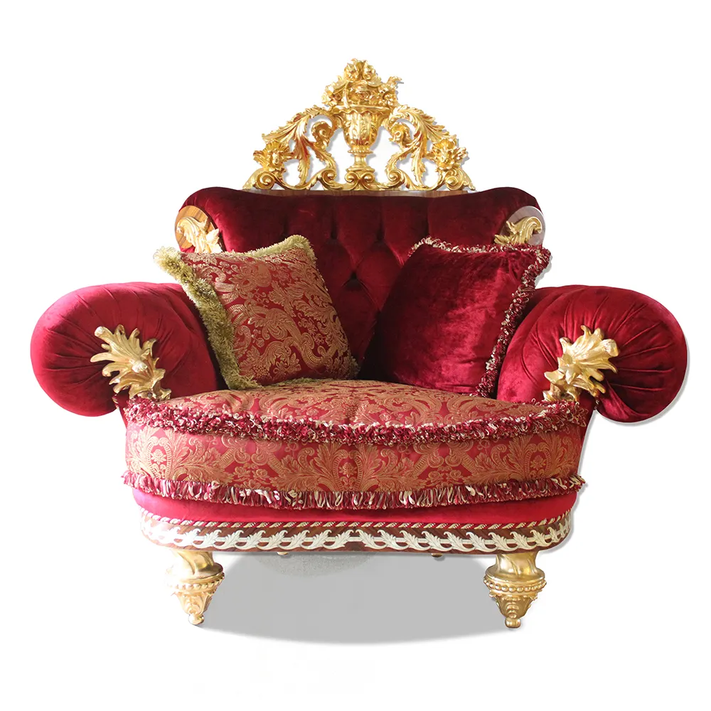 Alto luxo elegante estilo luxuoso coroa de ouro, decorado, rubi, vermelho, único, sofá de poltrona para vila, sala de estar