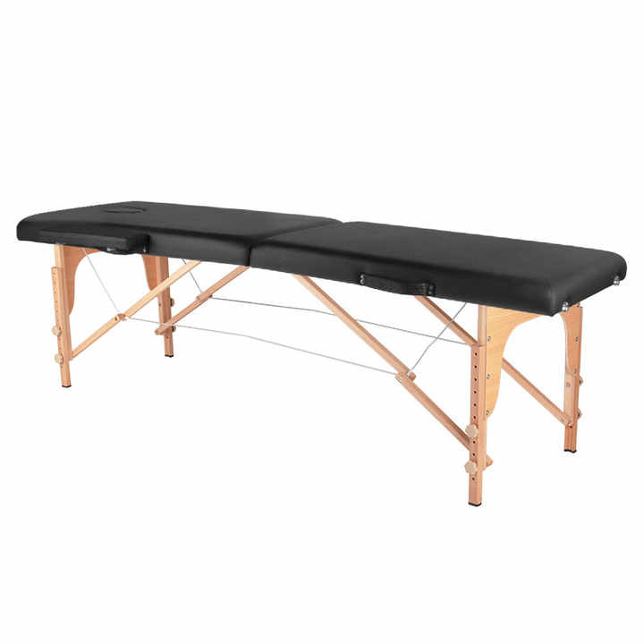Modern Portable Folding Massage Table Synthetic Leather Beauty Bed Headrest for Facial Living Room Use Black 2-Section Comfort