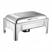 Chauffe-plat de buffet en acier inoxydable avec couvercle rabattable visible, fermeture hydraulique, chauffage à l'alcool/électrique pour hôtels et banquets de mariage