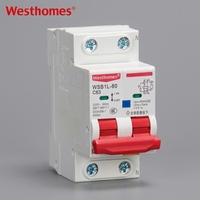 Westhomes RCBO 6A-80A 1P+N 30mA 230V CB IEC Pemutus Sirkuit Arus Residual Kebocoran Tanah dengan Perlindungan Arus Lebih