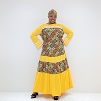 Robe Boubou jaune avec panneaux à motifs et jupe à volants BLCR40997F