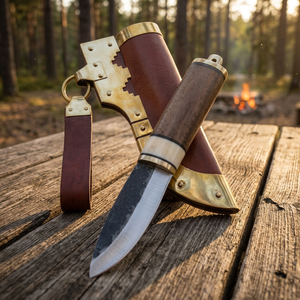 Cuchillo de caza y camping Apex Blades International, forjado a mano, hoja de acero con alto contenido de carbono, ecológico, mango de hueso, empeines de latón. - Product Image 3