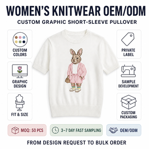 Maglione Bianco a Costine a <span class=keywords><strong>Maniche</strong></span> Corte da Donna Personalizzato <span class=keywords><strong>con</strong></span> Applicazione Coniglio all'Uncinetto Fatta a Mano, Top in Cotone - Product Image 3