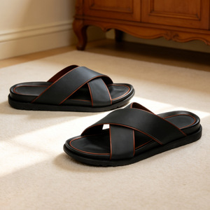Sandales à lanières croisées pour hommes en cuir PU avec semelle EVA – Chaussures décontractées tendance pour l'été - Product Image 4