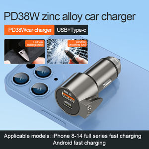 Chargeur de voiture multifonction 36W A + C port Metal avec coupe-ceinture et marteau de fenêtre pour situation d'urgence - Product Image 6