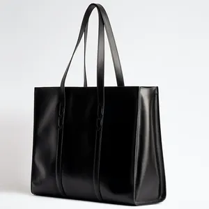 custom fashion black tote ladies shopper bags simple design women large capacity leather handbag