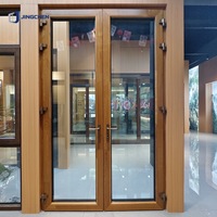 Puerta Corredera de Madera Revestida de Aluminio con Rotura de Puente Térmico, Doble Acristalamiento, Interior de Roble, Cerradura Multipunto, para Casa o Villa de Lujo