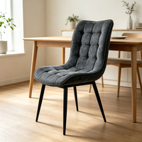 Chaise de salle à manger contemporaine rembourrée, assise en tissu lin, avec pieds en fer anti-rayures, pour l'hôtellerie commerciale
