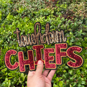 Venta al por mayor Iron on <span class=keywords><strong>NFL</strong></span> Touchdown CHIEFS COWBOYS Parches de lentejuelas deportivos de fútbol personalizados para <span class=keywords><strong>ropa</strong></span> - Product Image 1
