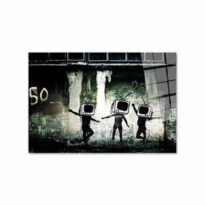 Banksy Dancing TV Tempered Glass <b>Canvas</b> <b>Wall</b> Art Print,TEMPERED GLASS ART - Product Image 2