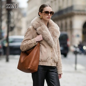 Giacca Corta in Camoscio <span class=keywords><strong>Beige</strong></span> Stile Francese con Collo Oversize in <span class=keywords><strong>Pelliccia</strong></span> Sintetica, Calda per l'Inverno, Bomber in Camoscio <span class=keywords><strong>Beige</strong></span>, <span class=keywords><strong>Cappotto</strong></span> in <span class=keywords><strong>Pelliccia</strong></span> da Donna - Product Image 1