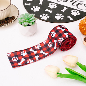 Cinta de Seda Ecológica Personalizada LK con Diseño de Hueso de Perro y Huella de Gato, con Borde de Alambre para Manualidades, Decoración de Árboles de Navidad, 4.5M - Product Image 5