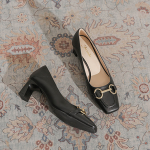 Zapatos de Tacón Alto para Mujer, de Cuero Genuino, con Punta Cuadrada, Decoración de Hebilla, Tacón Cuadrado, Estilo Mary Jane - Product Image 3
